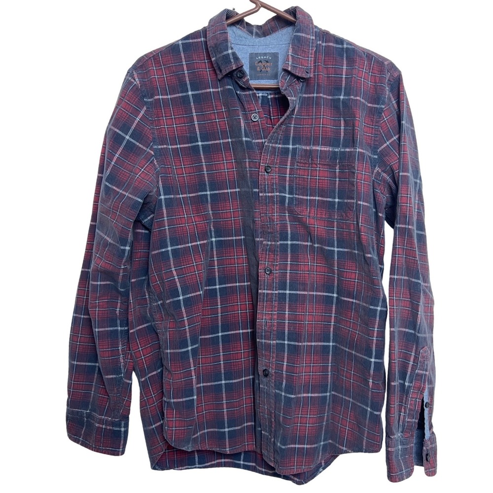 Copper & Oak Supply Co. Men's Flannel Shirt Red Black Plaid Button Up M Corduroy
